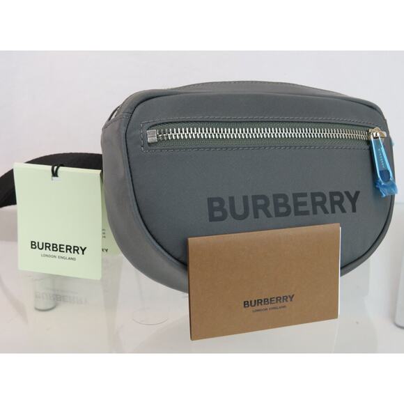 $760 BURBERRY CANNON CHARCOAL GRAY NYLON BLACK LOGO ZIP FANNY PACK BELT BUM BAG - Picture 12 of 15